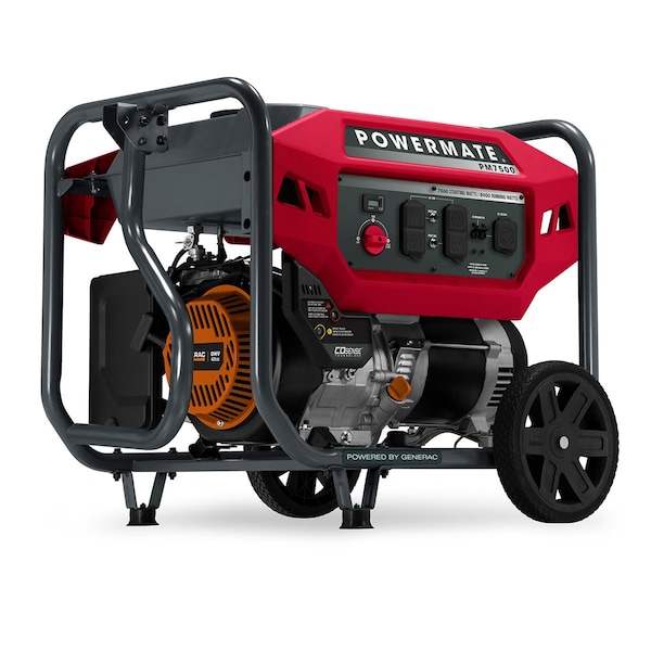 Powermate Portable Generator, Gasoline, 6,000 W Rated, 7,500 W Surge, Recoil Start, 120/240V AC, 50/25 A P0081400 - main